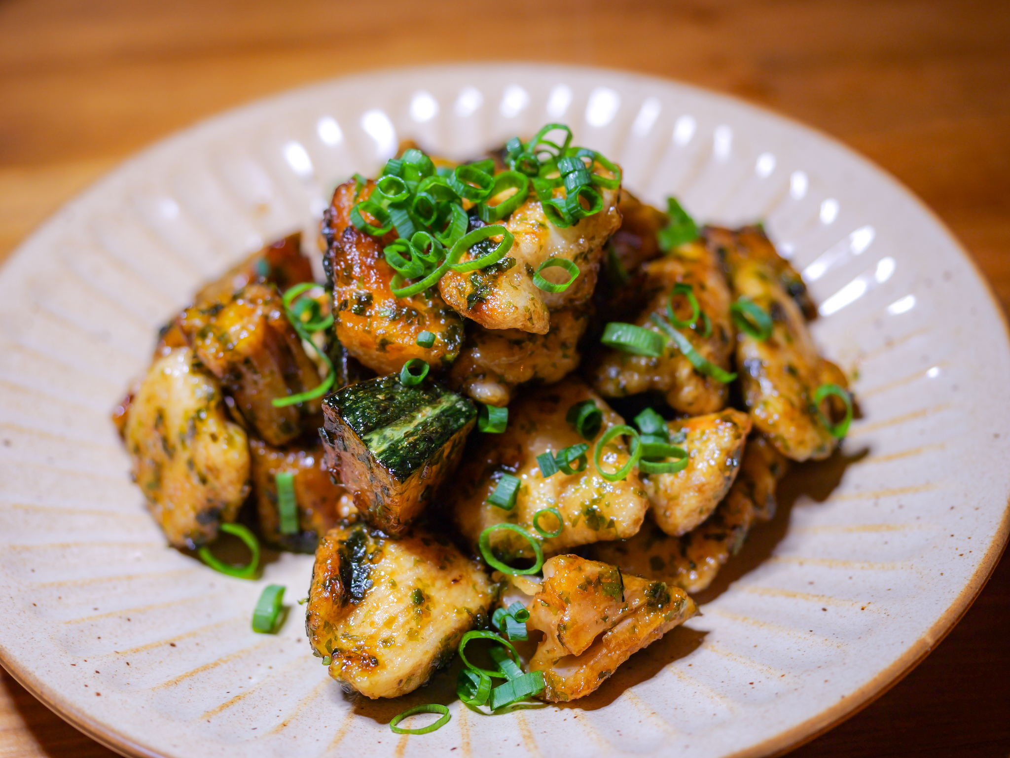 胸肉とカボチャのあおさ炒め