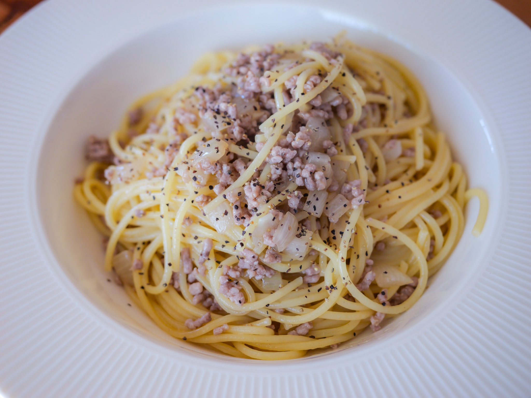 梅酢で白いボロネーゼパスタ