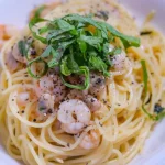和風テイスト！梅酢とシーフードのパスタ